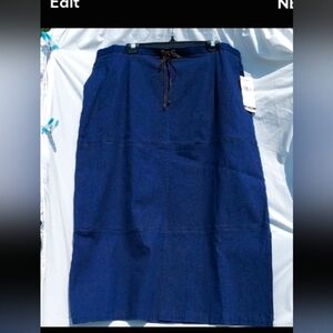 Alfred Dunner Blue Midi Demin Skirt with Tie Front Stretch NWT 24W Tiered